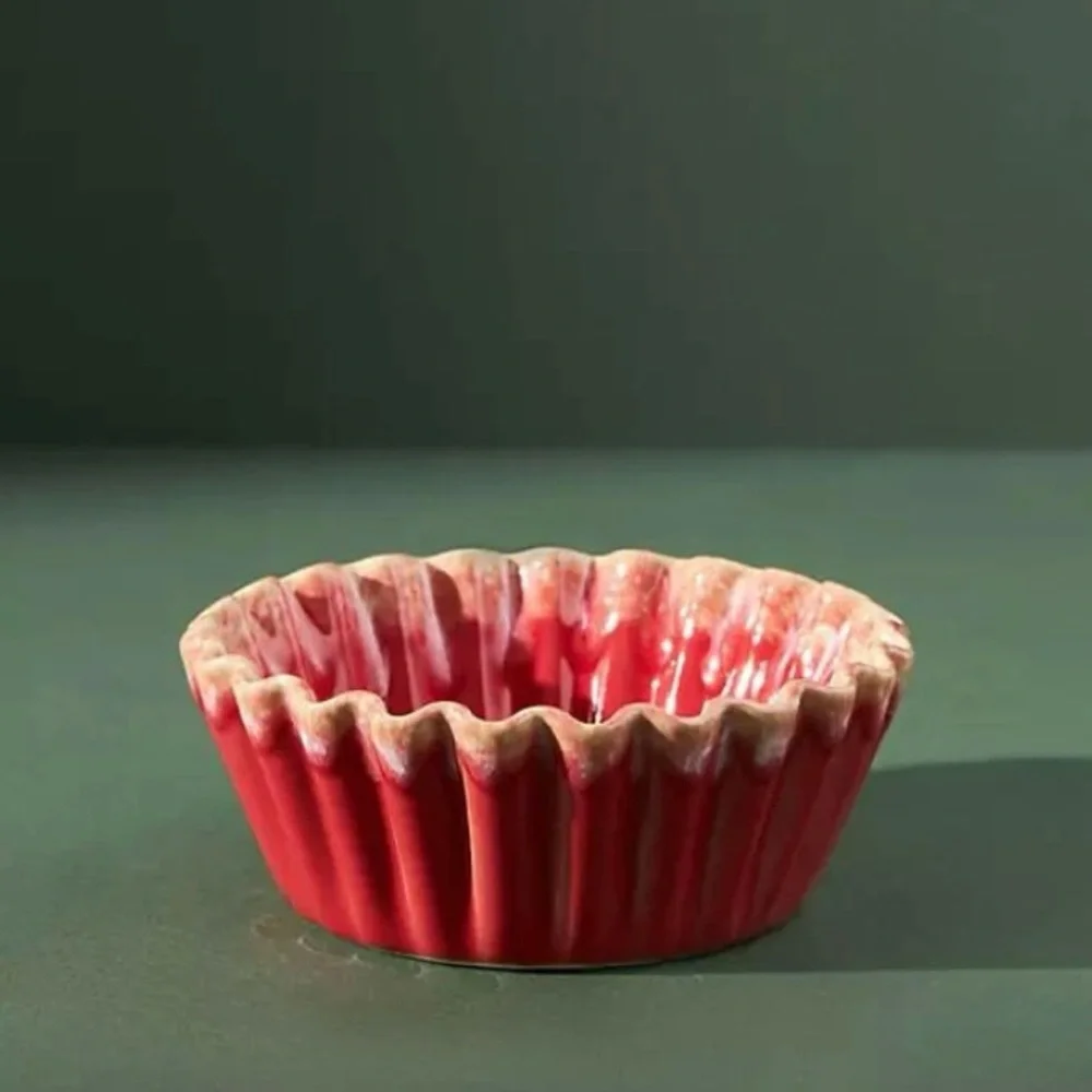 Anthropologie Kori Ramekin Red Hand-Glazed Stoneware Ruffled Ramekin Dish. New!